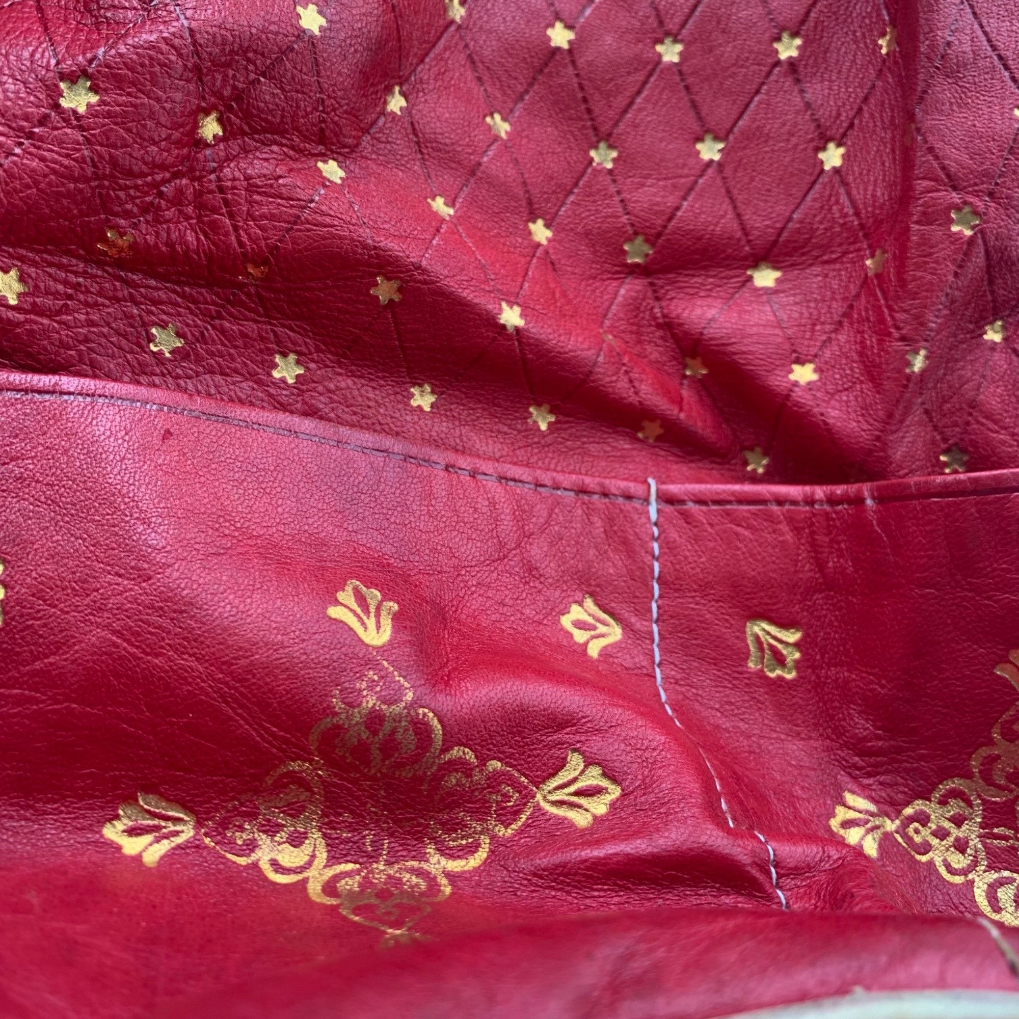 Vintage Vintage Red Leather Gold Foiled Star Print Drawstring Bucket Size ONE SIZE - 9 Thumbnail