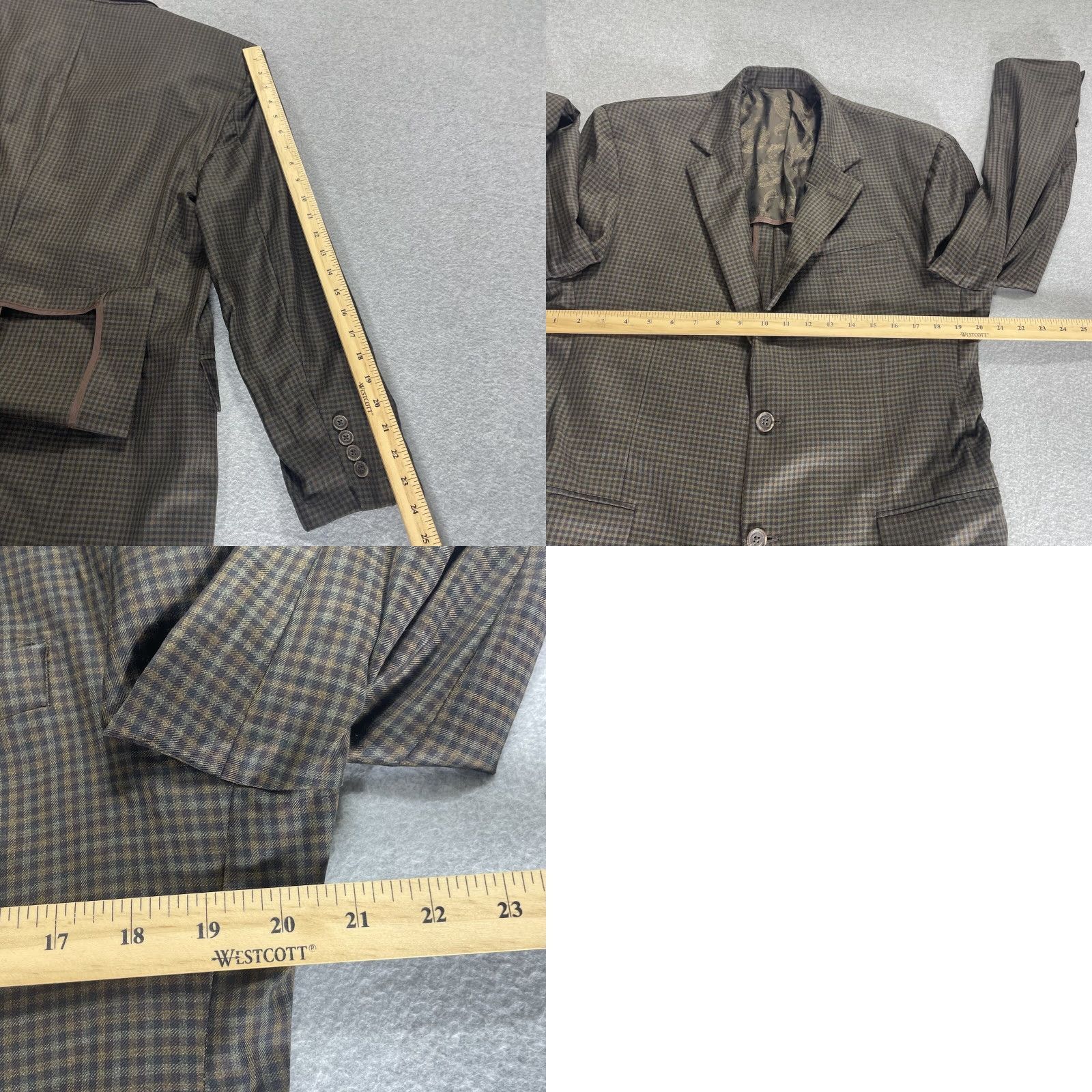 Robert Talbott Robert Talbott Blazer Wool Carmel Jacket Mens Size 40R Check Vintage Two-Button Front Shawl Lined Double-Vented Carded Pattern Brown Men Size 40R - 10 Thumbnail
