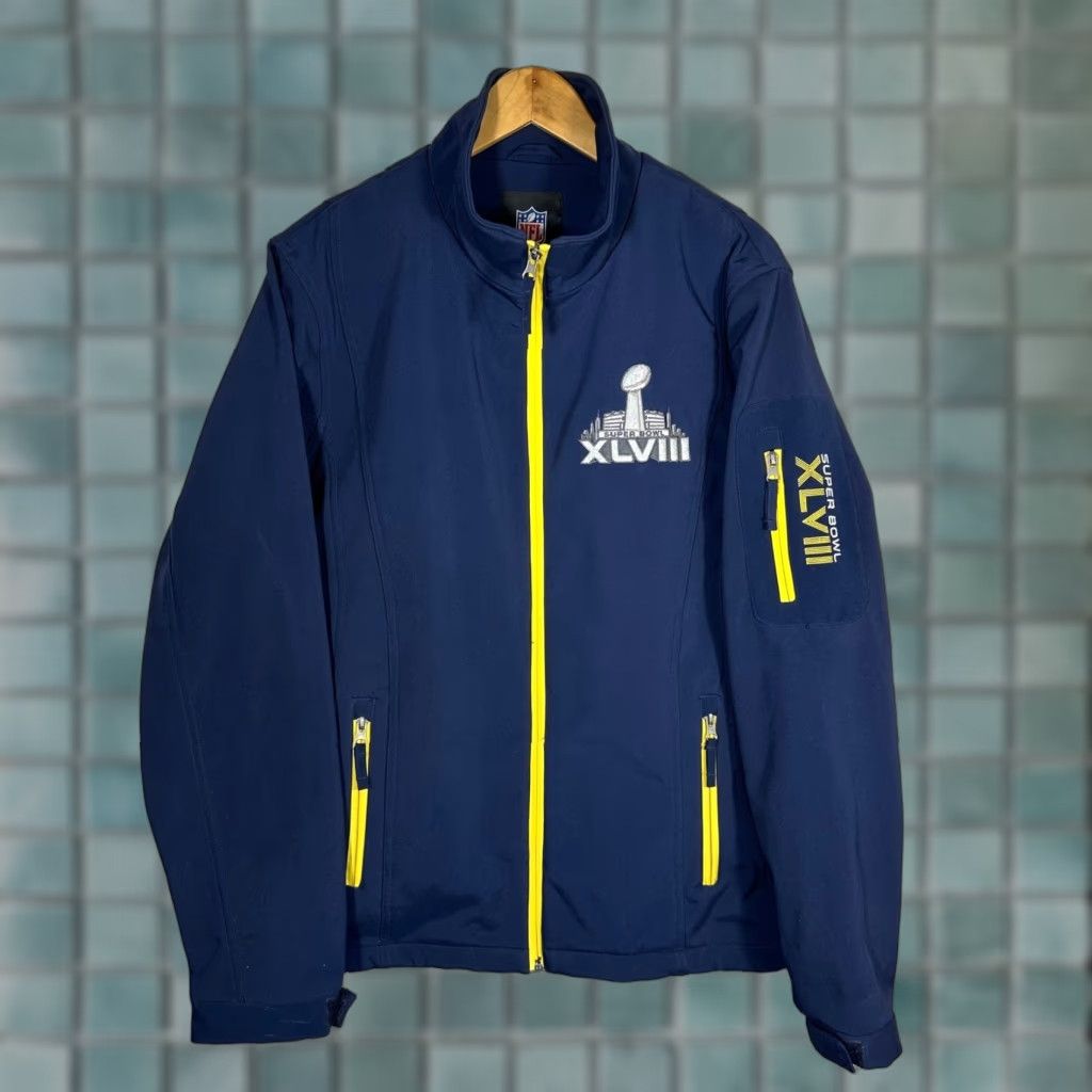 NFL NFL Super Bowl XLVIII Navy Blue Softshell Full Zip Jacket Mens Embroidered Size US M / EU 48-50 / 2 - 1 Thumbnail