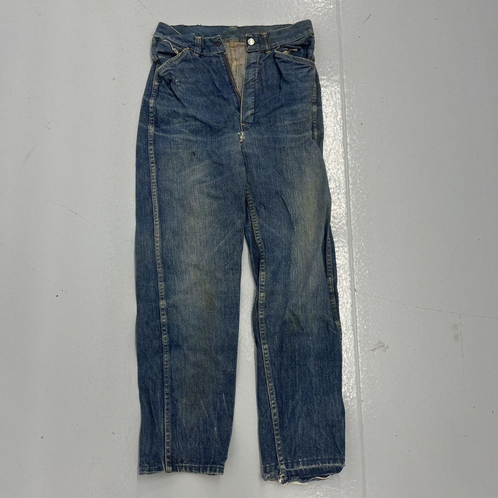 Other Vintage 60s Blue Denim Slim Leg Workwear Jeans 24x27 Size 24" / US 00 / IT 34 - 1 Thumbnail