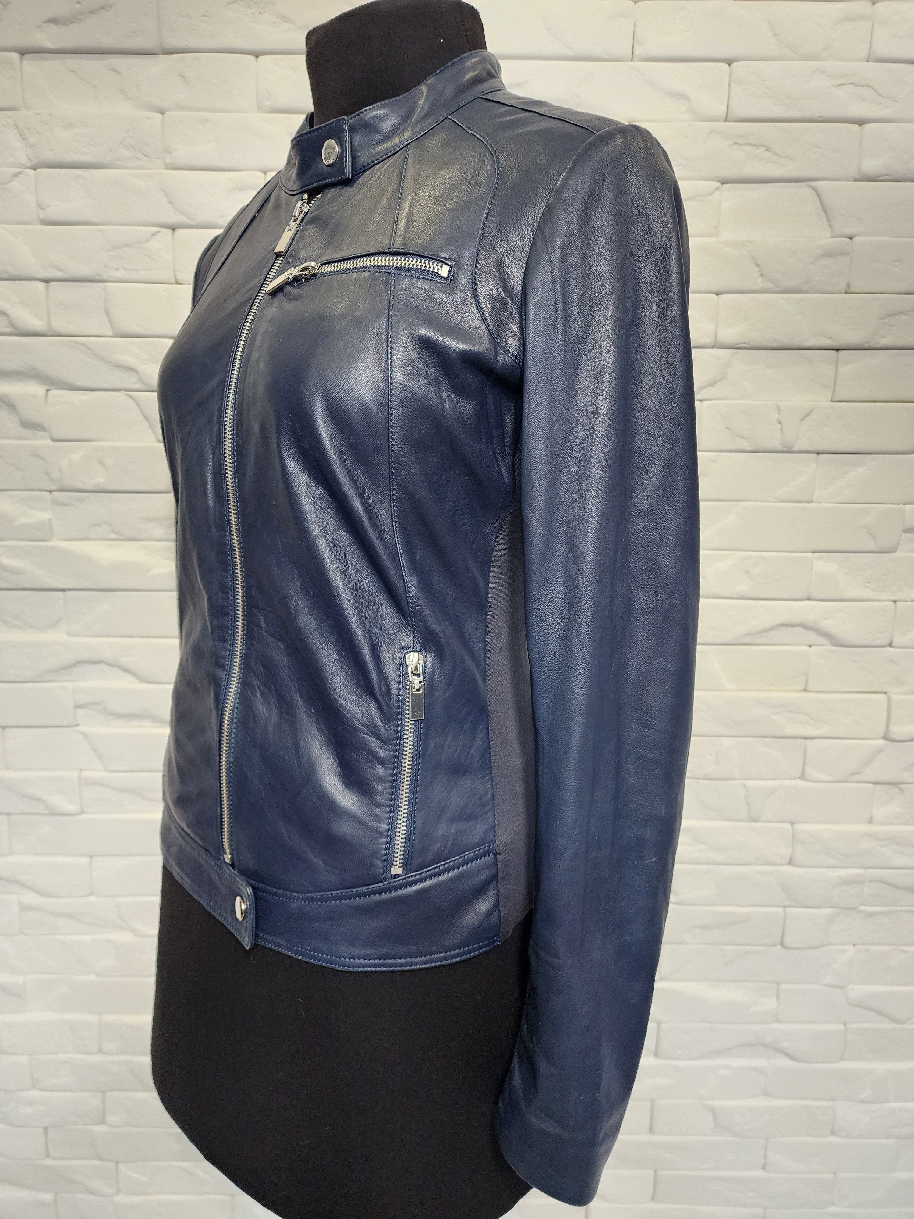ARMA Blue Leather Jacket: Women's Genuine Leather Coat Size M / US 6-8 / IT 42-44 - 5 Thumbnail