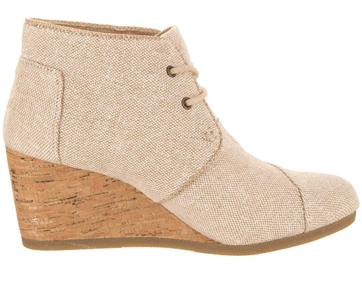 Toms TOMS Wedge Closed Toe Beige Canvas Booties Size Women's 7 Size US 7 / IT 37 - 7 Thumbnail