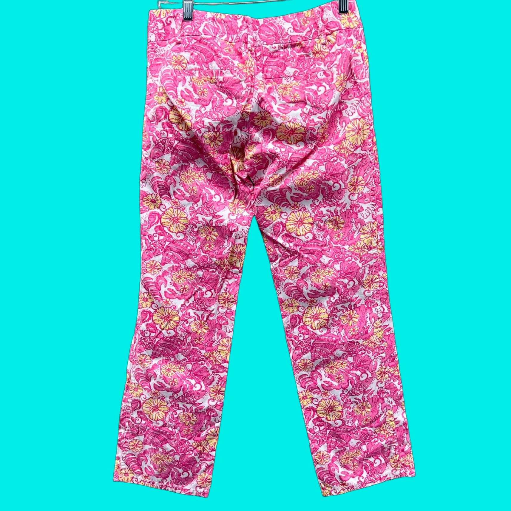Lilly Pulitzer Lilly Pulitzer Pants Womens 0 Pink Yellow Floral Shell Print Straight Leg AOP Pants Size 25" / US 0 / IT 36 - 1 Thumbnail