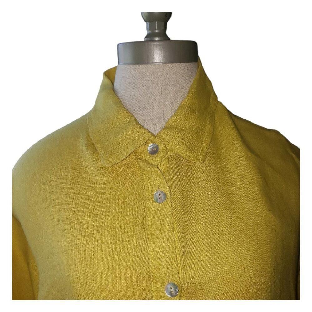 Designer CT1620 Made in Italy Mustard Linen Button Front Top L Size L / US 10 / IT 46 - 2 Thumbnail