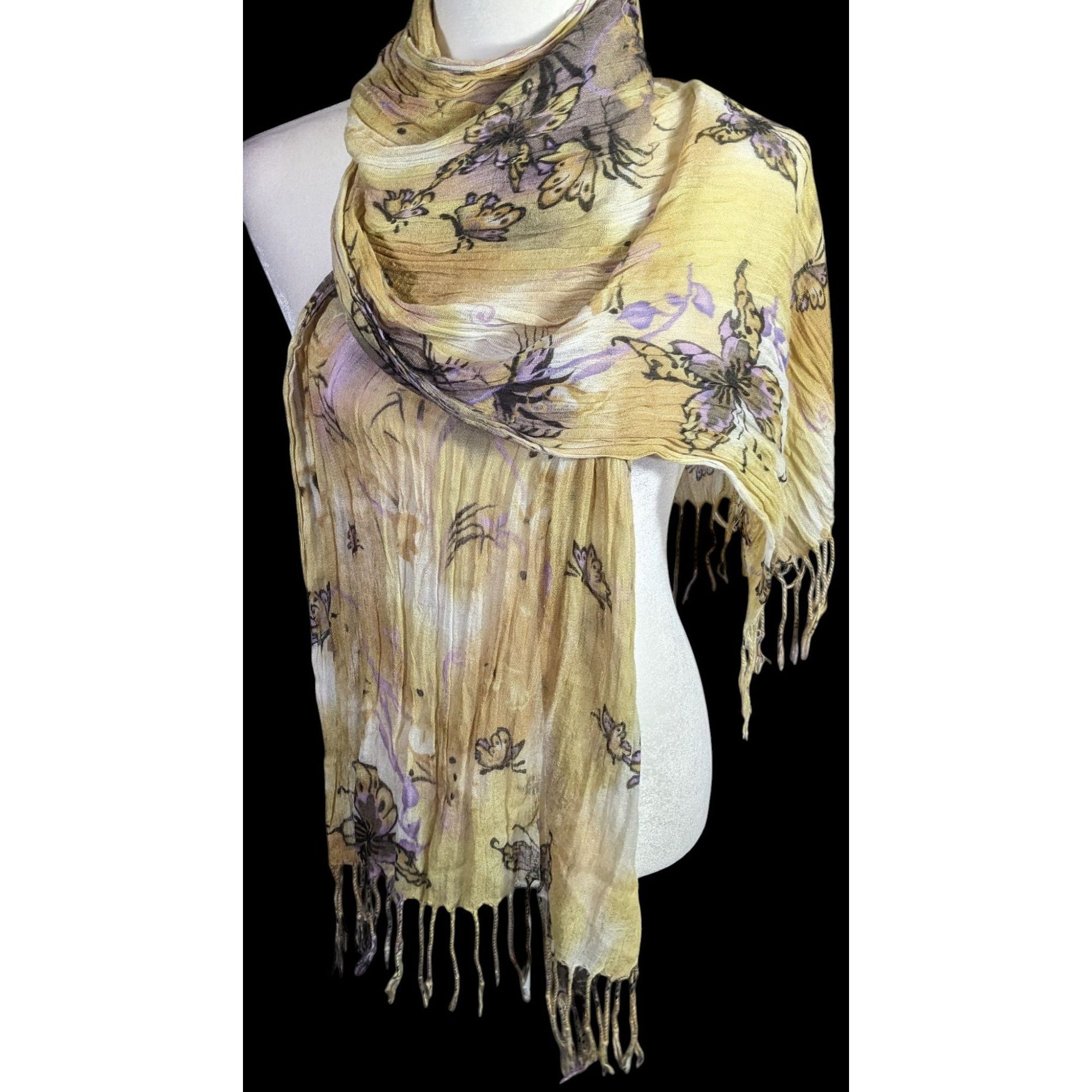 Other Fairycore Butterfly Pattern Lightweight Sheer Yellow Scarf W Size ONE SIZE - 1 Thumbnail