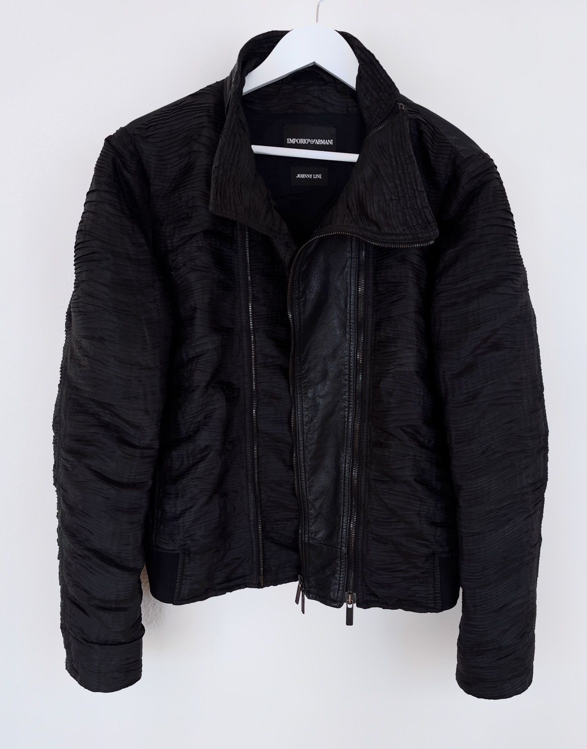 Armani × Emporio Armani × Giorgio Armani SS2011 Emporio Armani Plisse Hybrid 2-Zip Leather Jacket Size US M / EU 48-50 / 2 - 6 Thumbnail