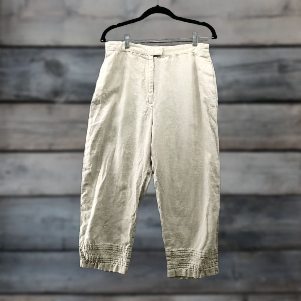 Vintage Jillian Jones 100% Linen Crop Pants Womens Size 12 Beige High Rise Lagenlook Pants Crop Beige Women's 12 Linen High Rise Wide-Leg Sl Size 34" / US 12 / IT 48 - 1 Thumbnail