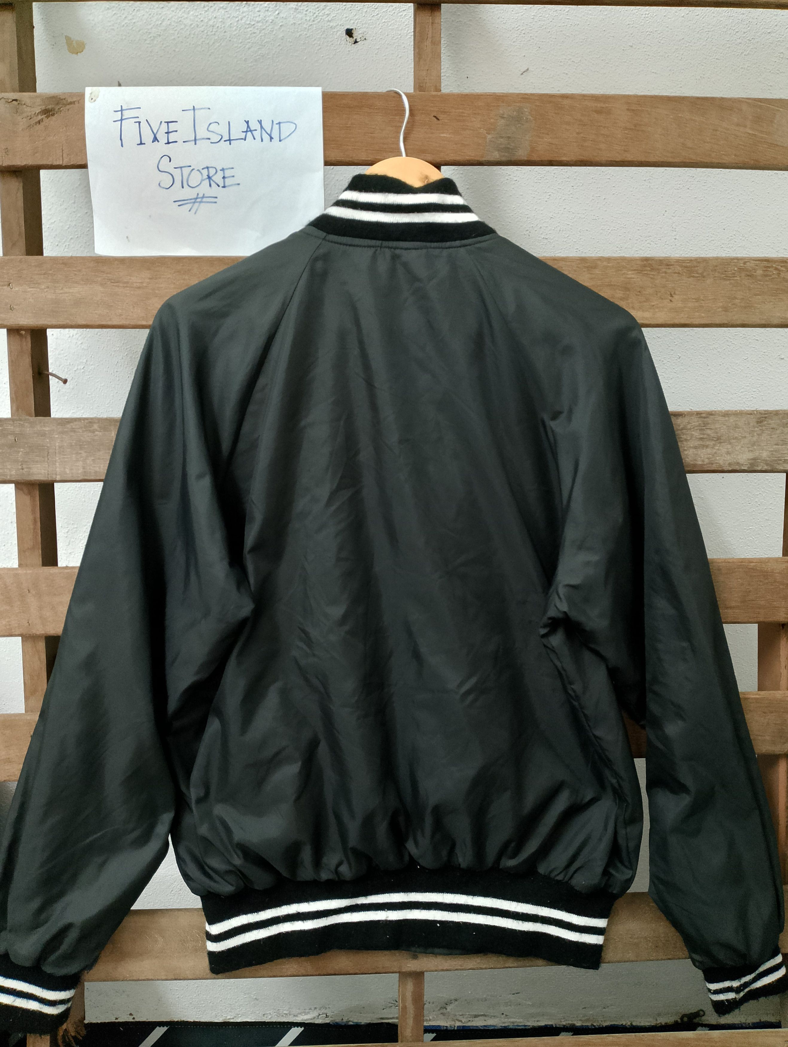 Vintage 80s Satin Bomber Jacket Black Varsity CC Patch