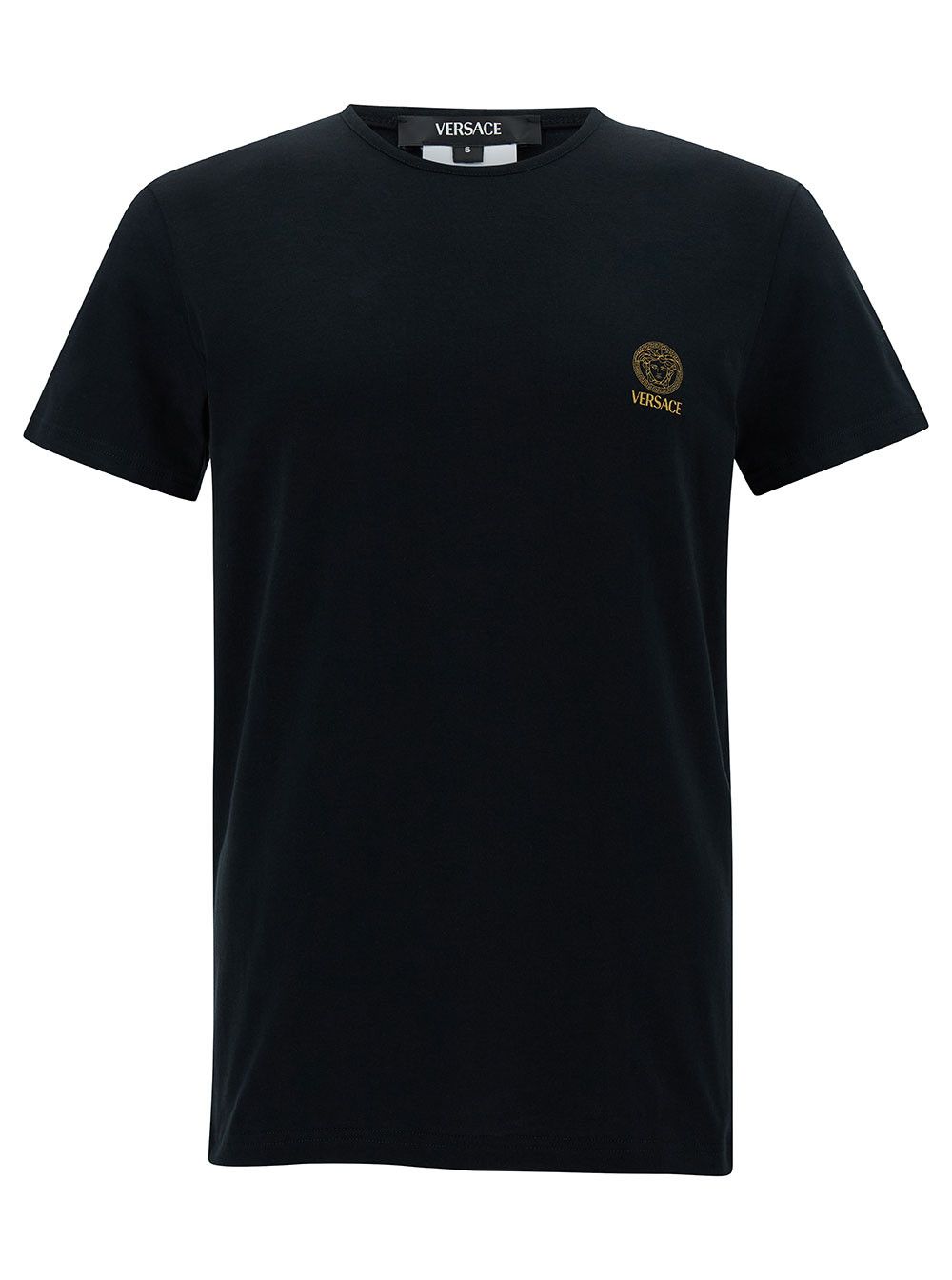 Versace Black Crew Neck T-Shirt with Medusa Print in Stretch Cotton for Men Size US L / EU 52-54 / 3 - 1 Thumbnail