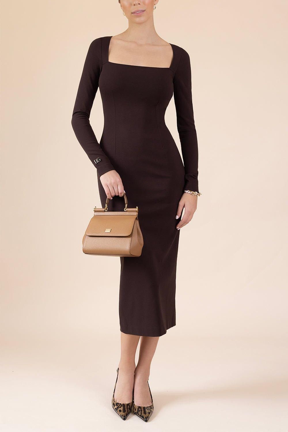Dolce & Gabbana o1y0825 Midi Dress in Dark Brown Size M / US 6-8 / IT 42-44 - 4 Thumbnail