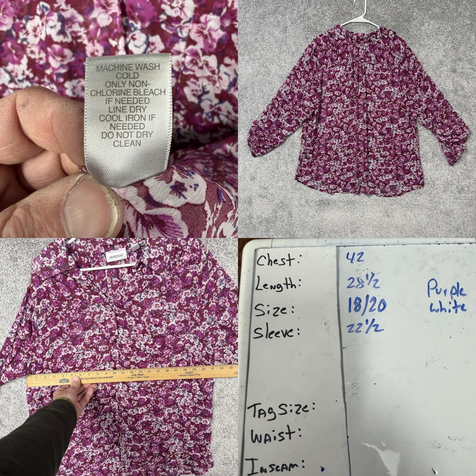 Avenue Avenue Blouse Womens 18/20 Plus Purple Floral Chiffon Boho Cottagecore Layering Size XXL / US 16-18 / IT 52-54 - 8 Thumbnail