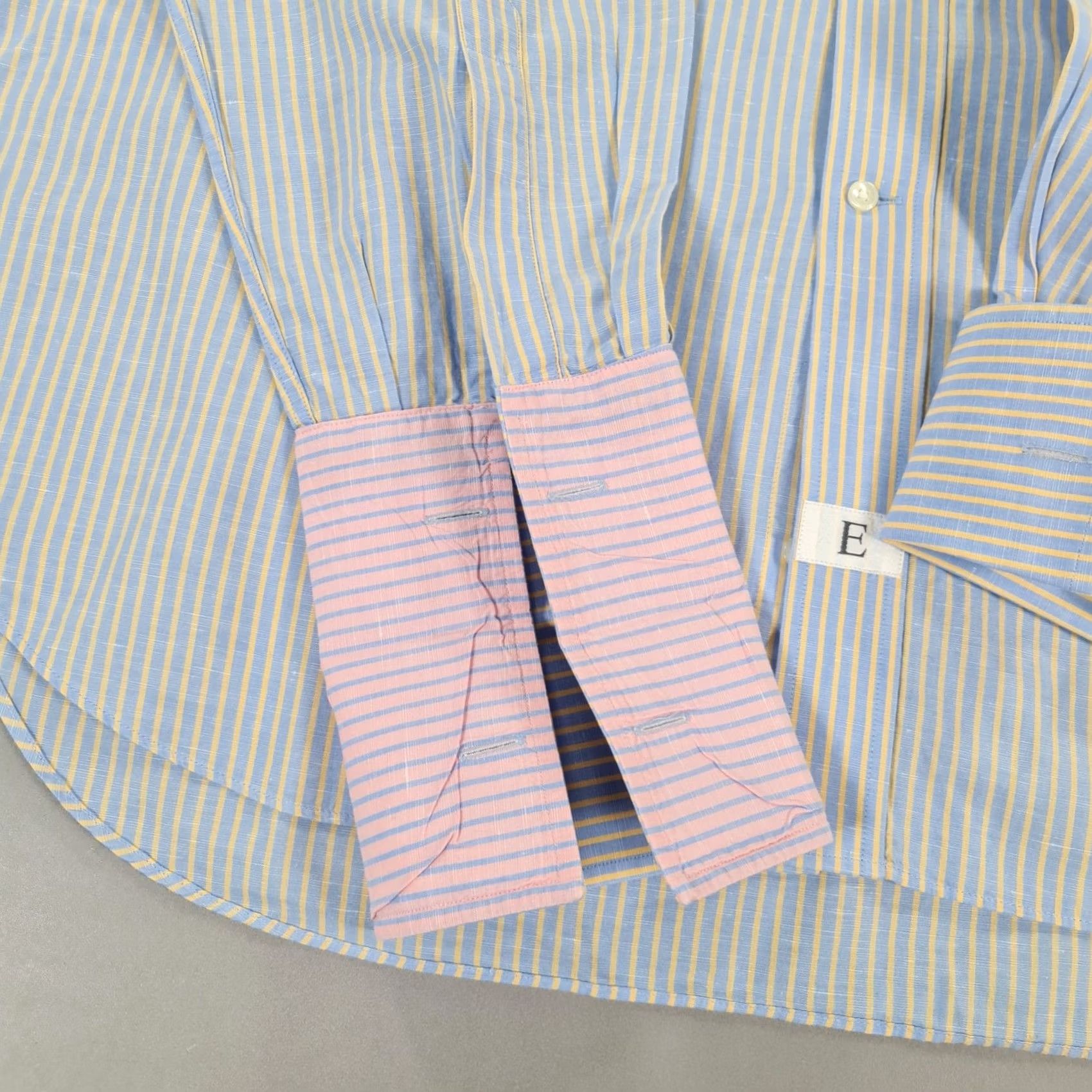 Emmett Emmett London Mens Shirt Blue 17 Linen Blend Striped Double Cuffs Button Up XS? No, XL Size US XL / EU 56 / 4 - 6 Thumbnail