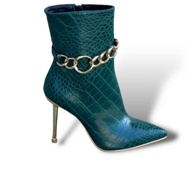 Other Mid Calf Stiletto Heel Pump Boot Pointed Green Snake Croc 5 Size US 5 / IT 35 - 3 Thumbnail