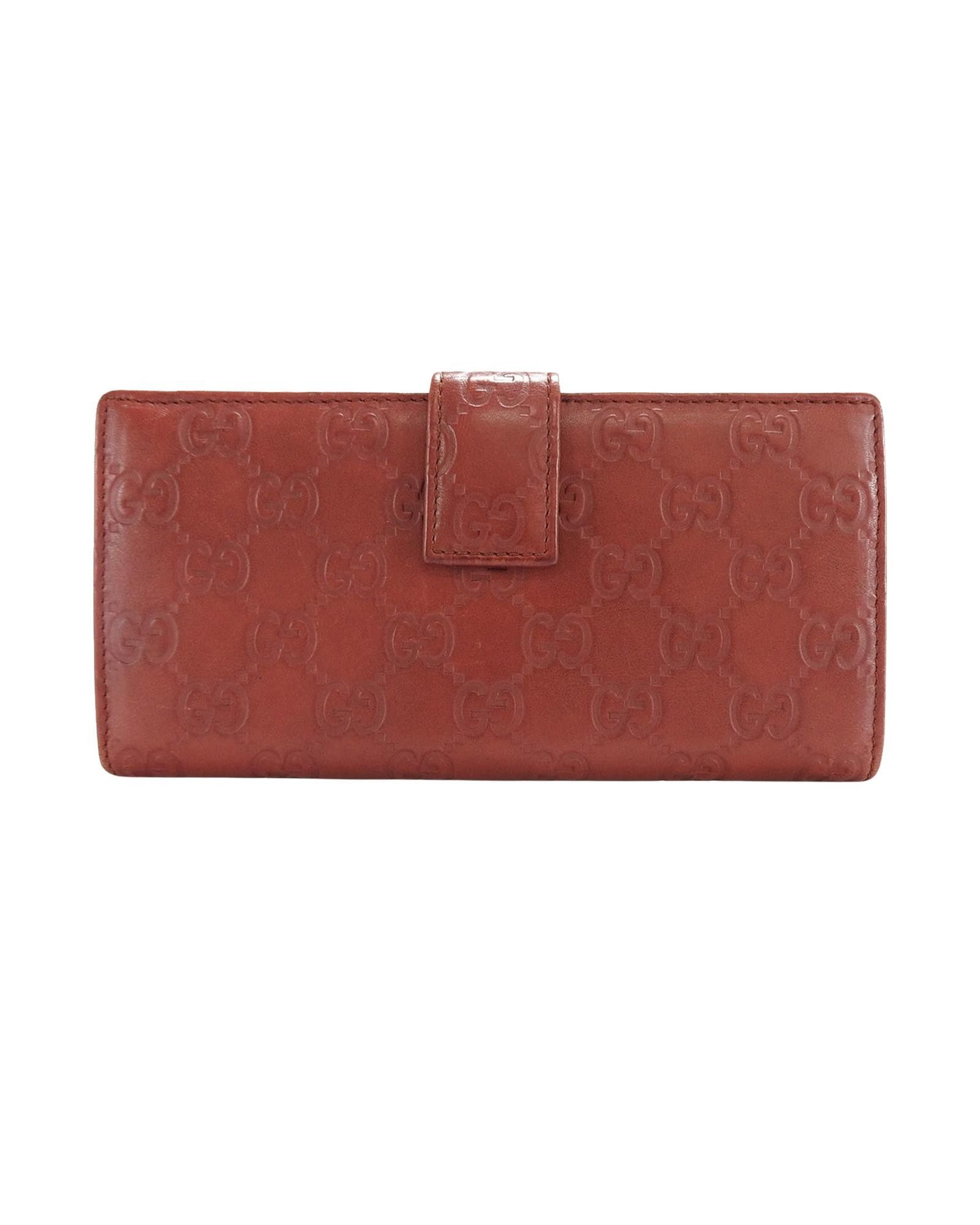 image of Burgundy Leather Guccissima Long Wallet, Women's