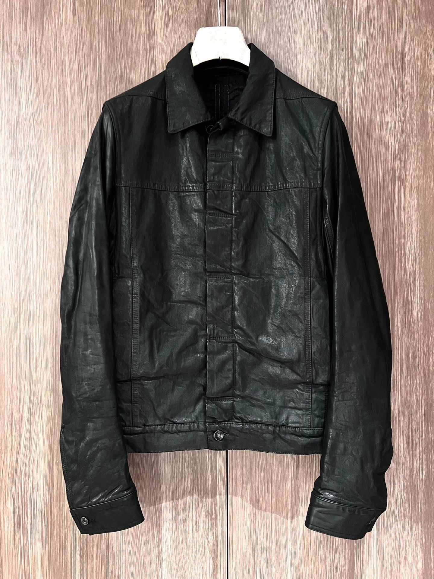 Rick Owens Rick Owens waxed leather sleeve denim jacket Size US S / EU 44-46 / 1 - 1 Thumbnail