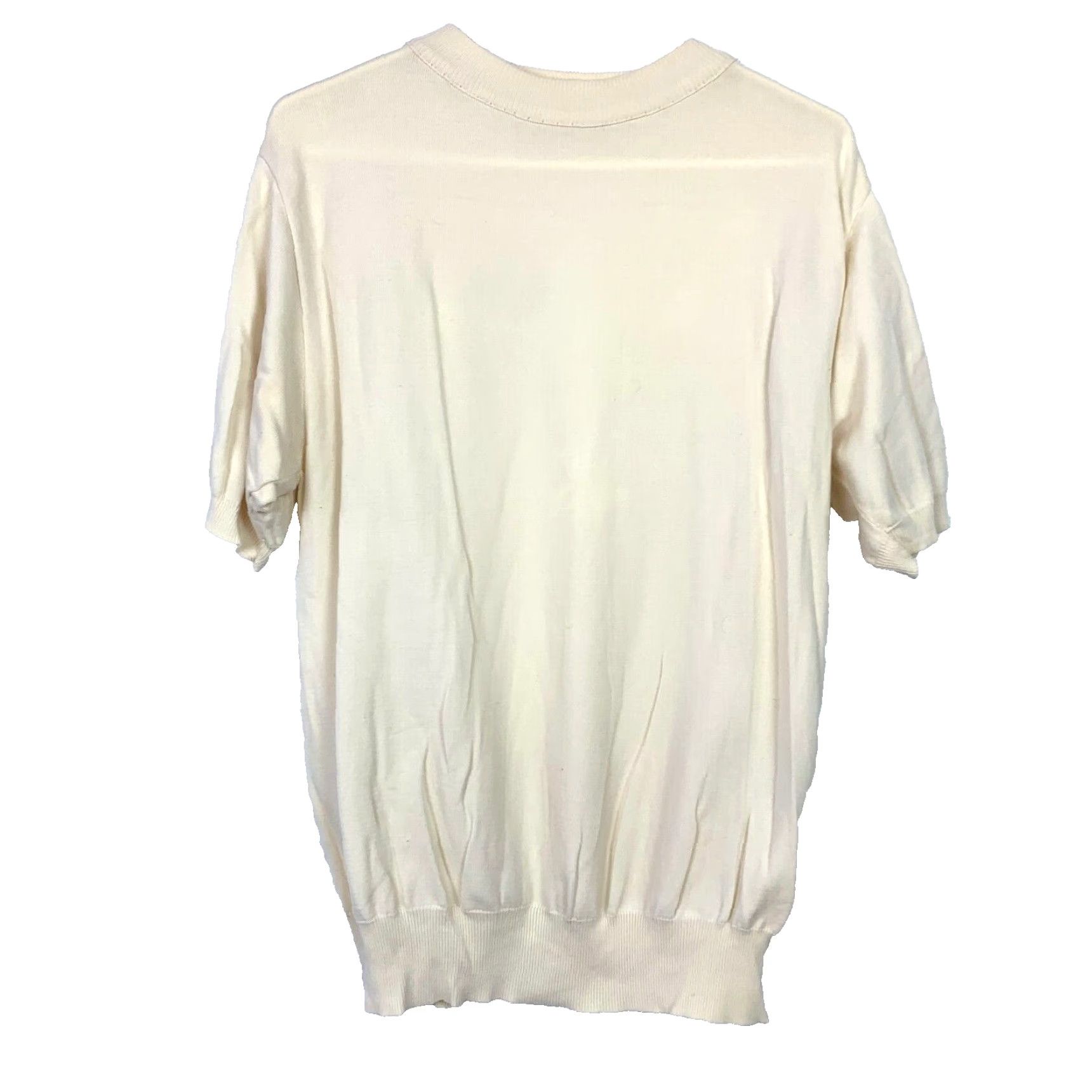 Vintage VINTAGE 70s Fine Knit Short Sleeve Ivory Sweater Mens Chest 38 Crew Neck Pullover Size US L / EU 52-54 / 3 - 3 Thumbnail