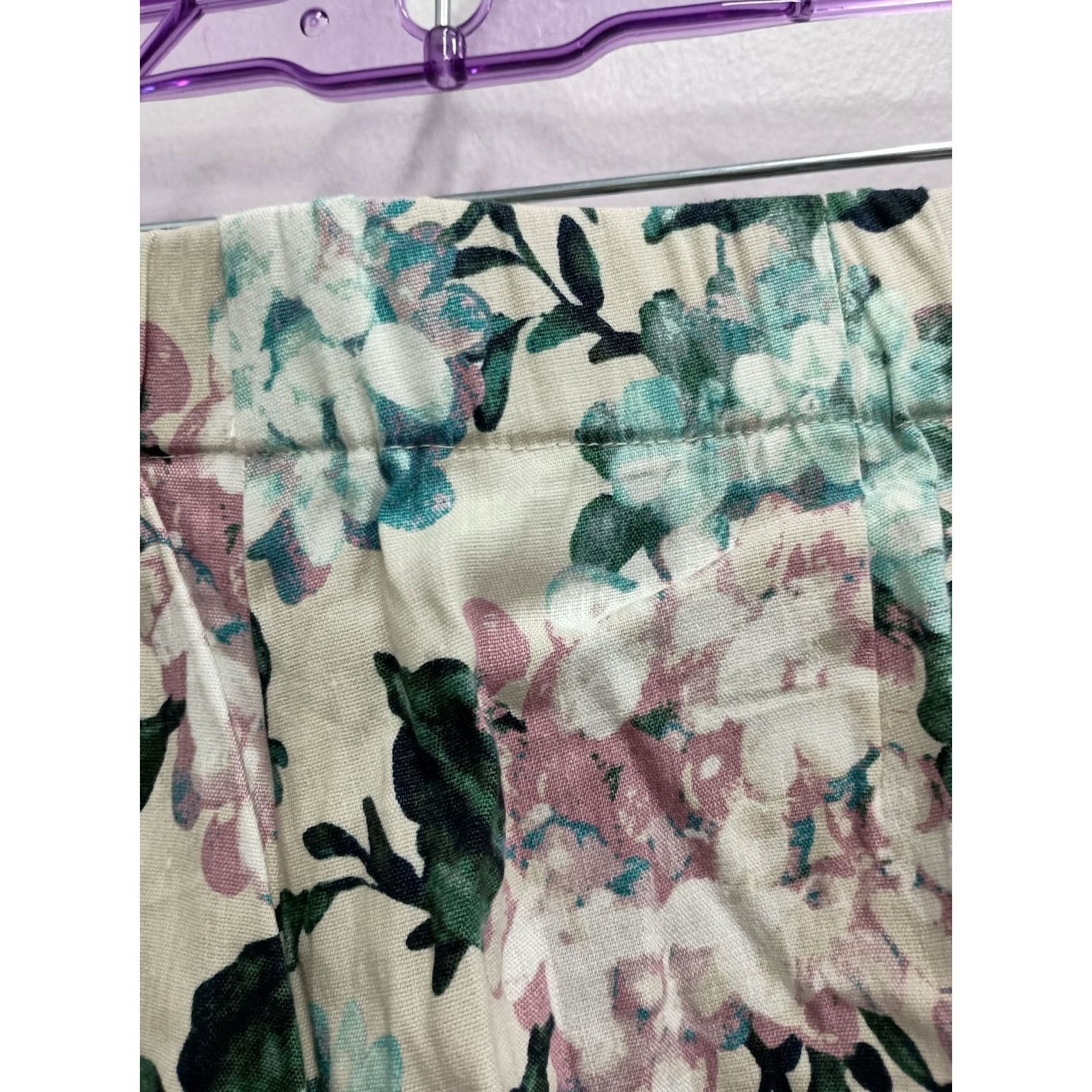 J. Jill J.JIll Pants Womens Large White Blue Floral Linen Stretch Crop Coastal Casual Size 36" / US 14 / IT 50 - 7 Thumbnail