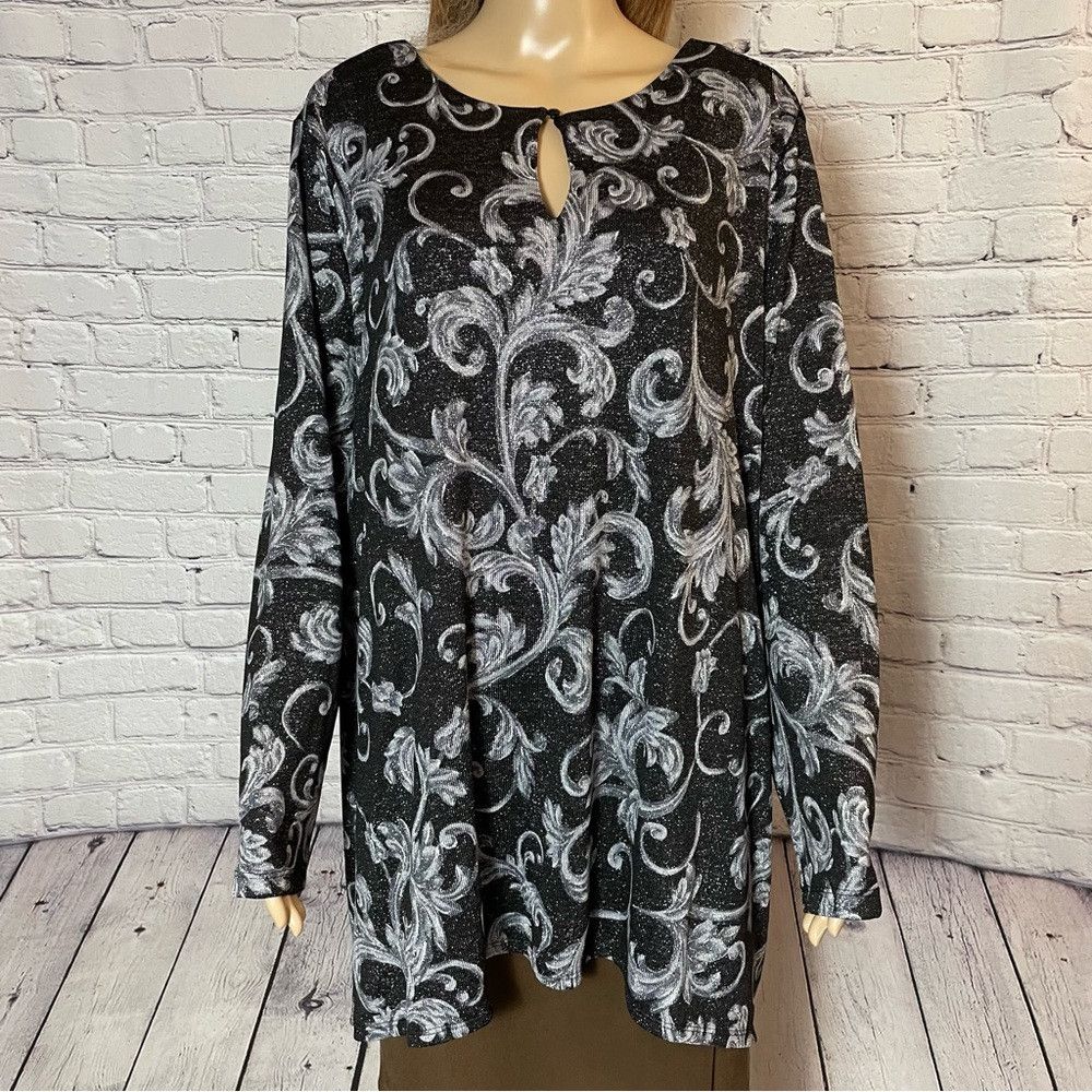 Other NWT New Susan Graver Printed Lurex Black Grey Knit Top Size Size 3XL / US 20-22 - 9 Thumbnail