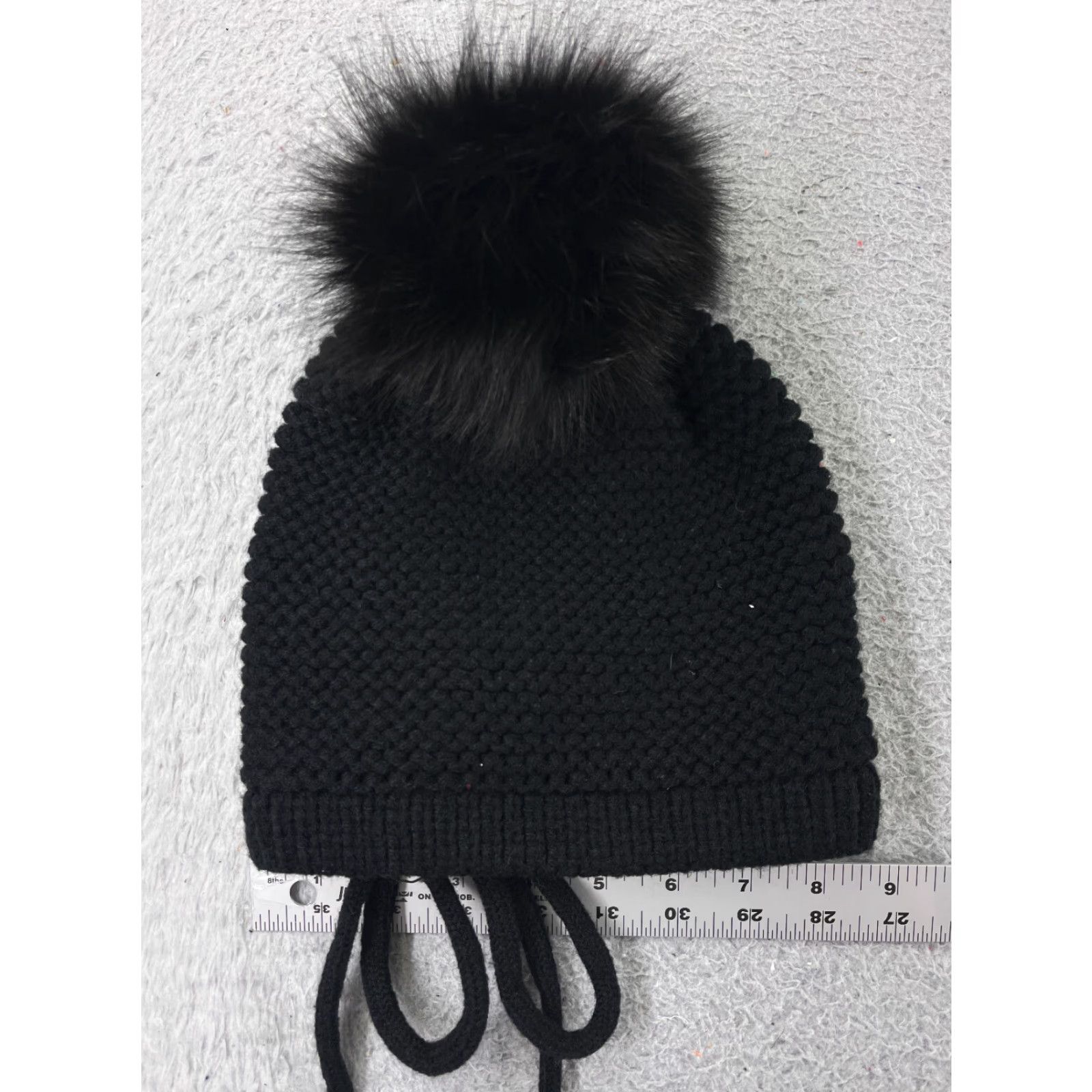 Vintage Kyi Kyi Beanie Toque Womens One Size Black Knit Wool Blend Faux Fur Pom Winter Hat/Cap Women Beanie Wool Blend Knit Black QA? Size ONE SIZE - 4 Thumbnail