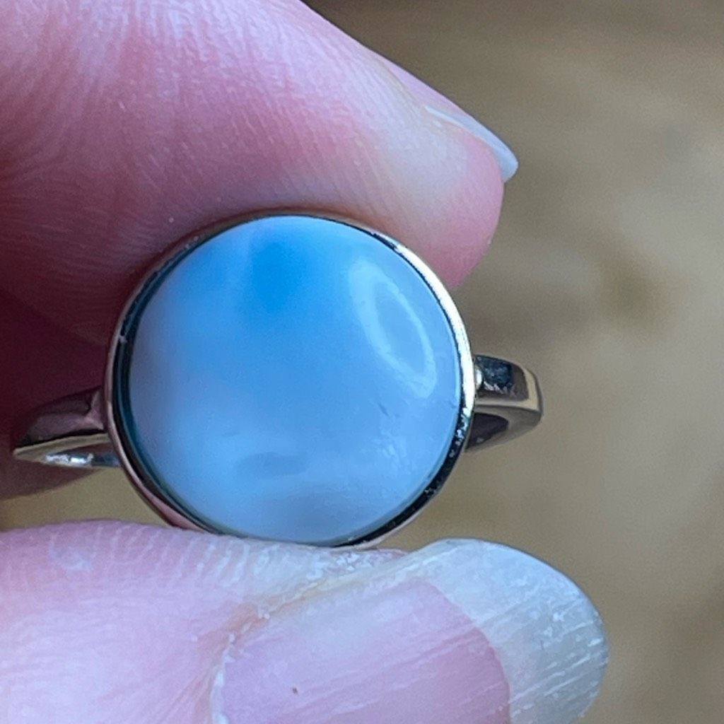 Other Larimar S925 sterling silver adjustable ring 10mm natural st Size ONE SIZE - 10 Thumbnail