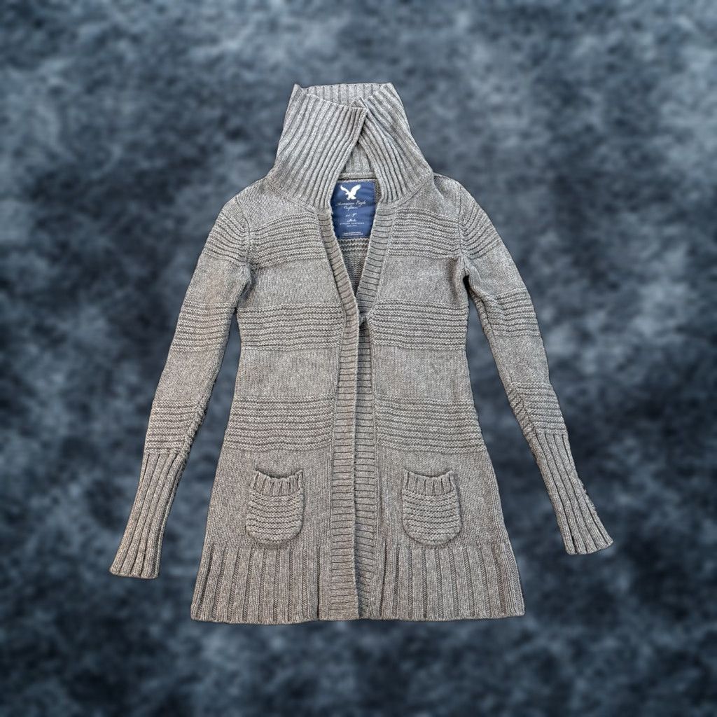 American Eagle Outfitters VINTAGE American Eagle Outfitters Cardigan Sweater Womens XS Gray Chunky-Knit V-Neck Long Sleeve ESP Bellaswan Y2K Size XS / US 0-2 / IT 36-38 - 1 Thumbnail