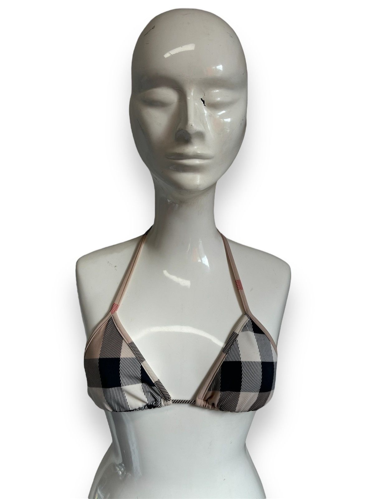 Burberry RARE Nova Check Swimsuit Stripe Trim Triangle Bikini Top Bra Size ONE SIZE - 2 Thumbnail