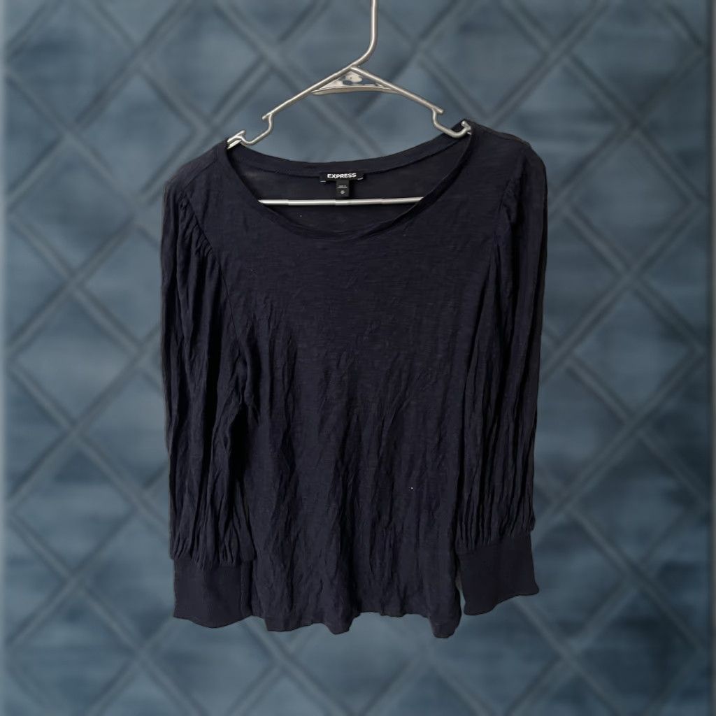 Express Express Black V-Neck Top M Puff Sleeve Long Sleeve Modal Cotton Sheer Layer Shirts Womens M Black Puff Sleeve V-Neck Top Express Size M / US 6-8 / IT 42-44 - 1 Thumbnail