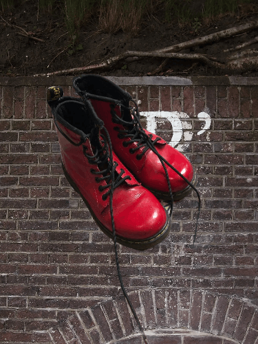 Dr. Martens kids\' red patent leather combat boots size 28