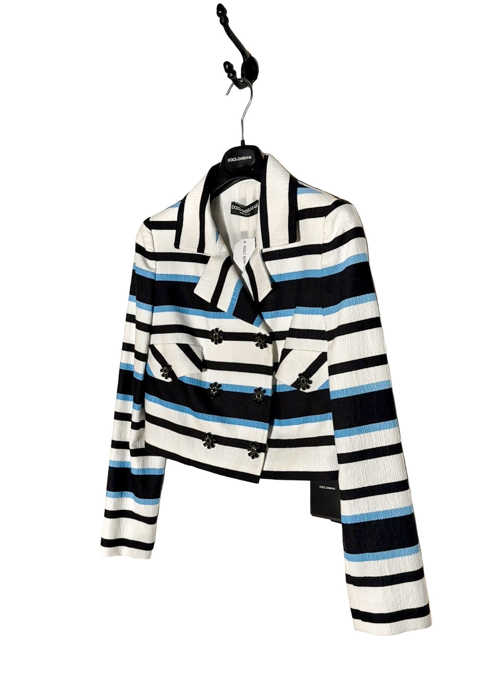 Dolce & Gabbana Dolce & Gabbana White Blue Striped Crystal Buttoned Jacket Size XS / US 0-2 / IT 36-38 - 2 Thumbnail