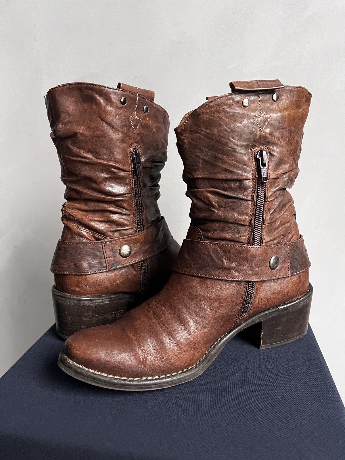 Western Rise Rare Avant garde guidi style leather moto boots 90s Size US 6 / EU 39 - 7 Thumbnail