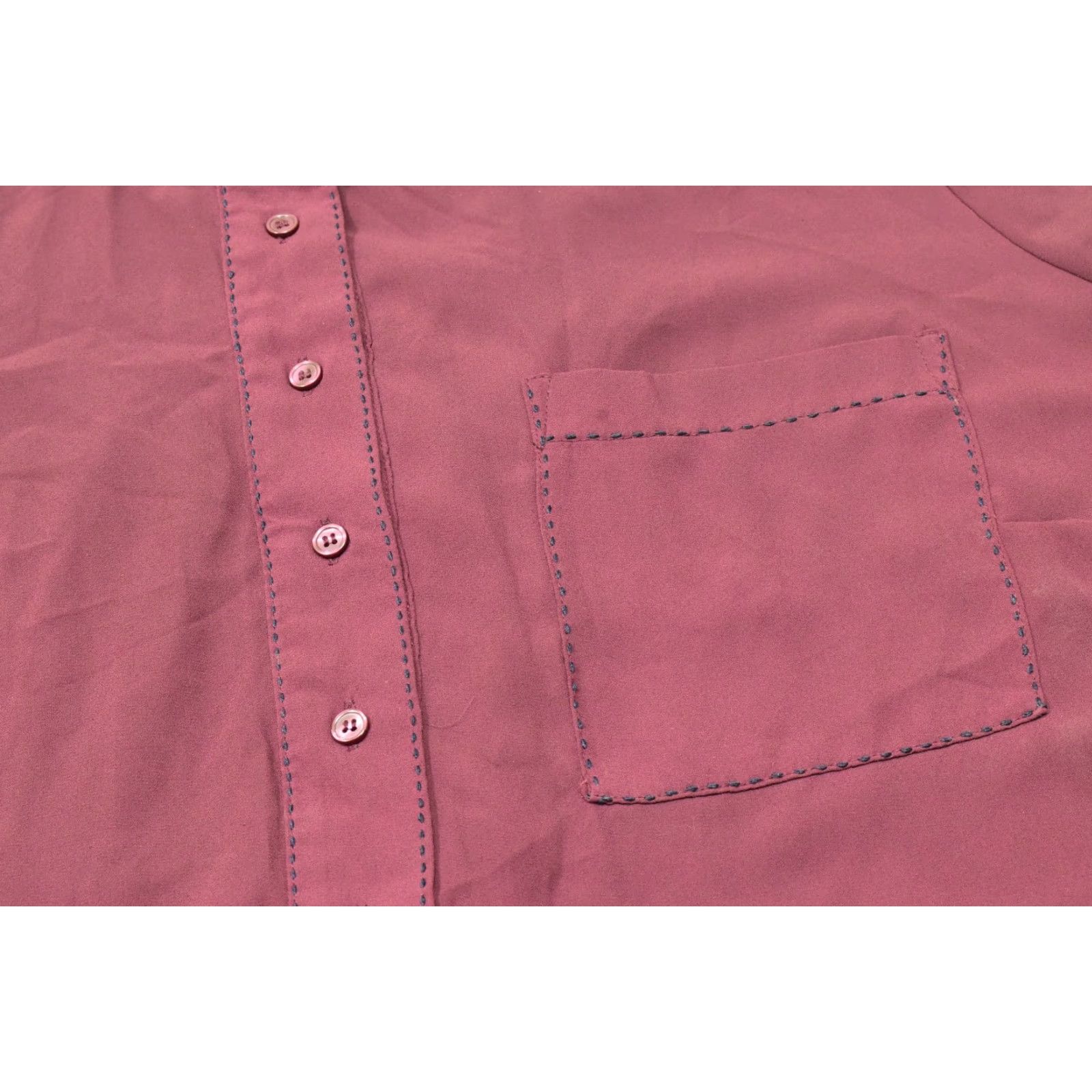 Vintage Lane Bryant Women 18/20 Maroon Henley Blouse Long Sleeve Pleated Back Career Top Size XXL / US 16-18 / IT 52-54 - 6 Thumbnail