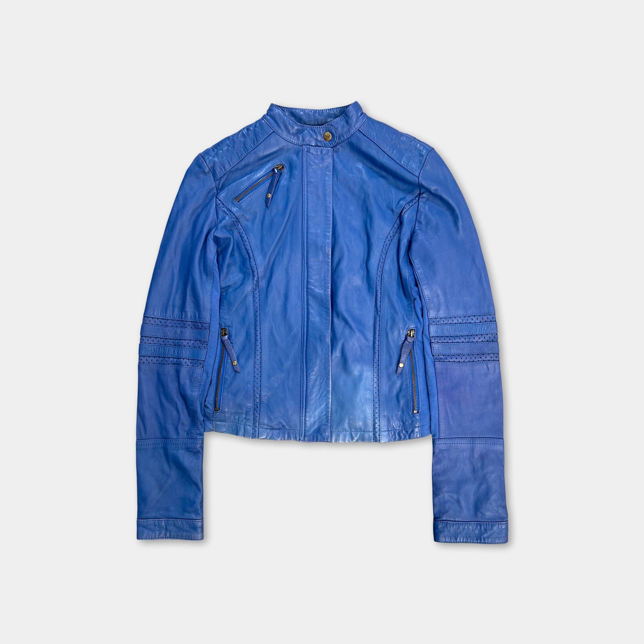 Armani Armani Jeans Leather Blue Biker Jacket Size US XS / EU 42 / 0 - 1 Thumbnail