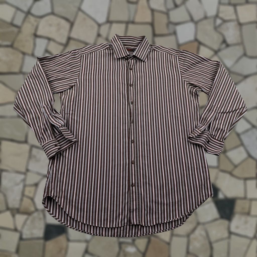Etro ETRO Shirt Mens XL Brown Size Pink Stripes Dress Button Cotton Italy Size 46R - 1 Thumbnail