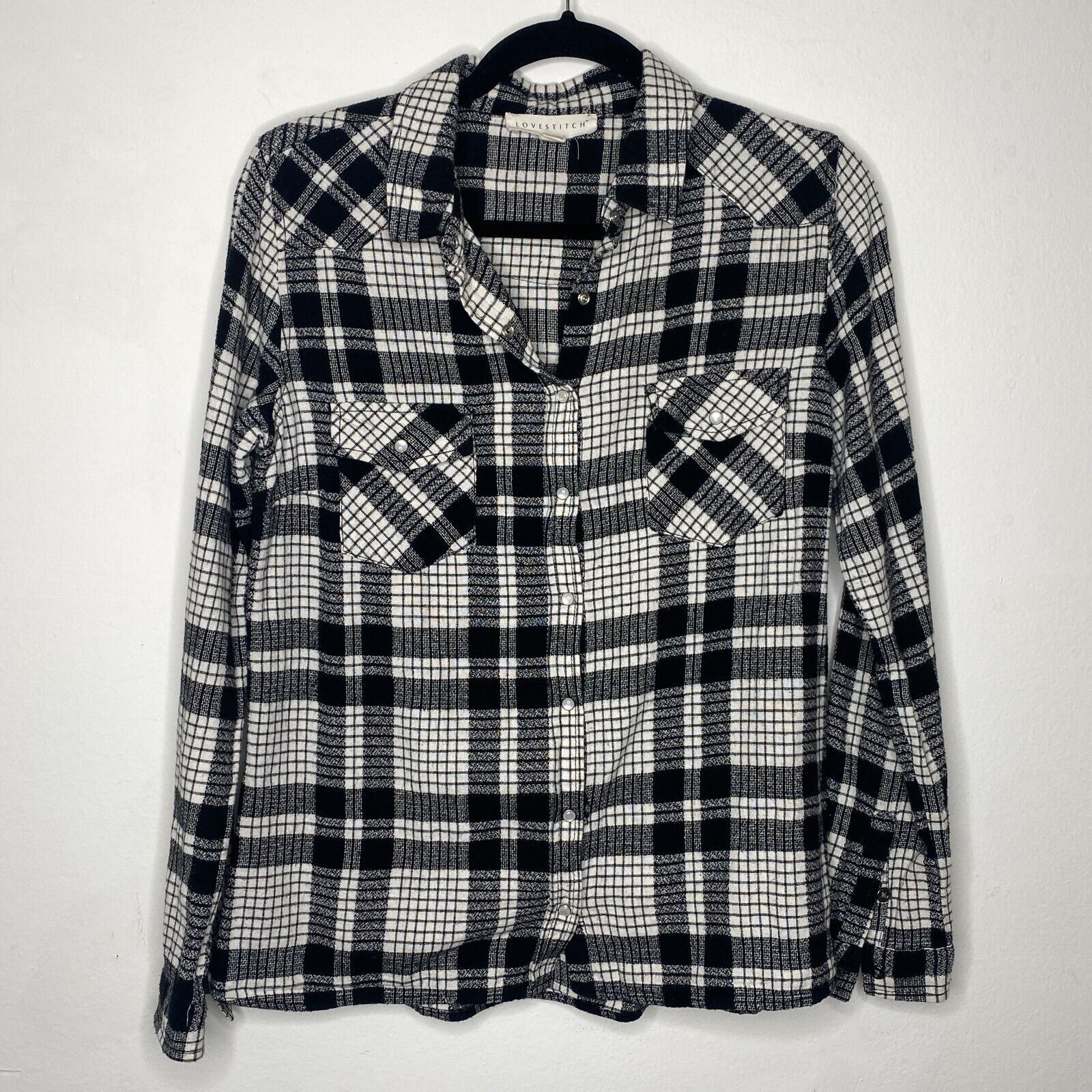 Other Lovestitch Long Sleeve Black White Plaid Flannel Shirt S Size XS / US 0-2 / IT 36-38 - 1 Thumbnail