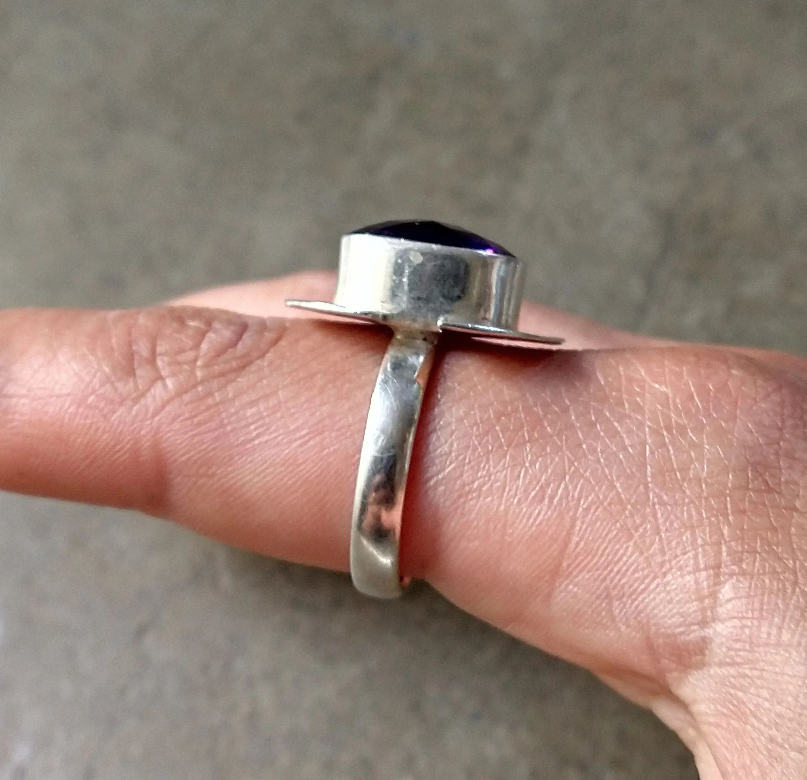 Vintage Vintage Sterling Silver Ring Purple Amethyst 11.75 Faceted Size ONE SIZE - 17 Thumbnail