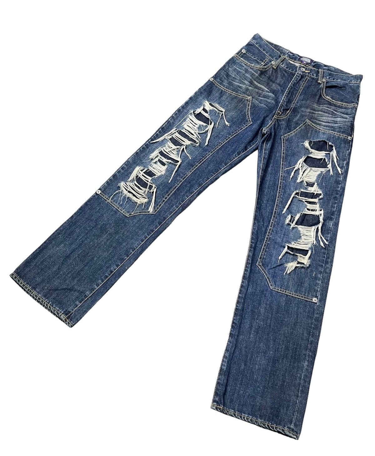 Japanese Brand × Purple Brand FYE🔥PURPLE&YELLOW Vintage Ripped Double Knee Buckle Back Size US 29 - 3 Thumbnail