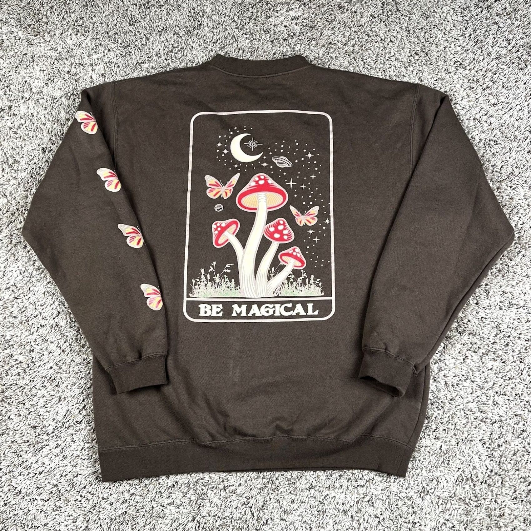 Gloverall Obsessive Love Sweatshirt Womens Large Brown All Over Graphic Crewneck Long Mushrooms Shrooms Trippy Oversized Bohemian Magical Size L / US 10 / IT 46 - 3 Thumbnail