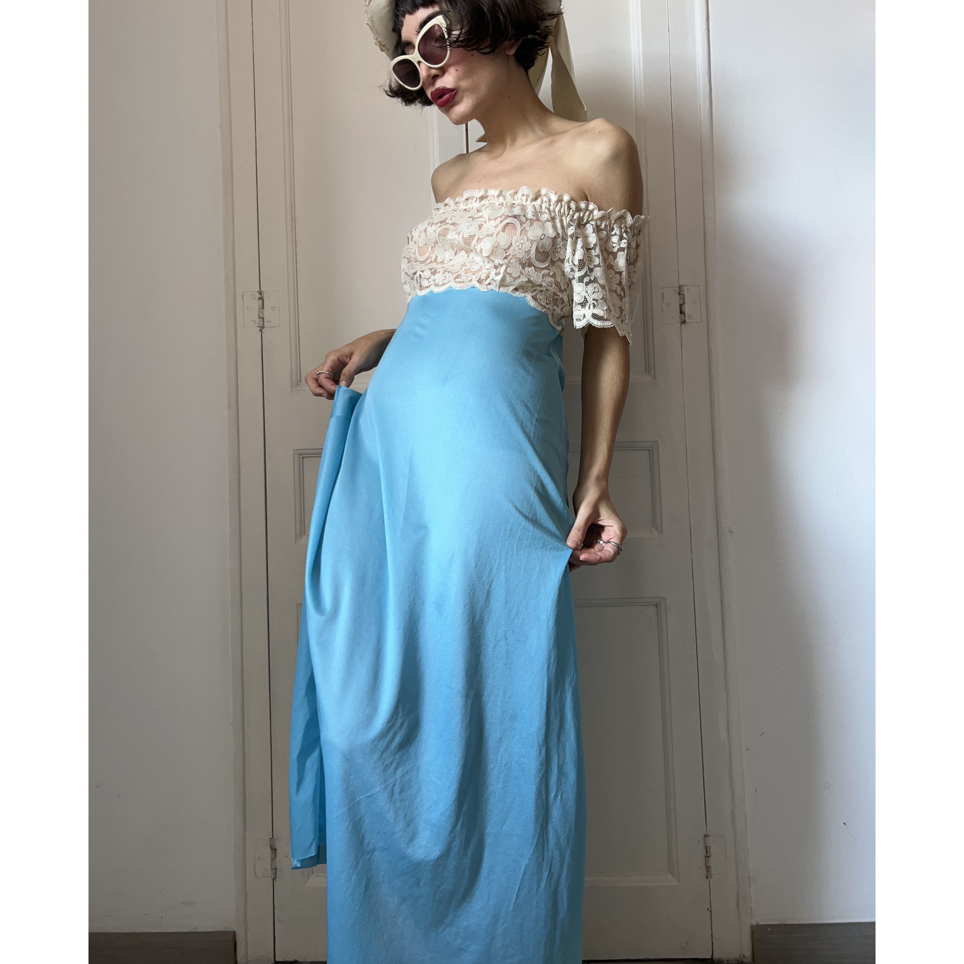 Vintage Vintage 90s Blue Lace off Should Nightgown Size M / US 6-8 / IT 42-44 - 6 Thumbnail