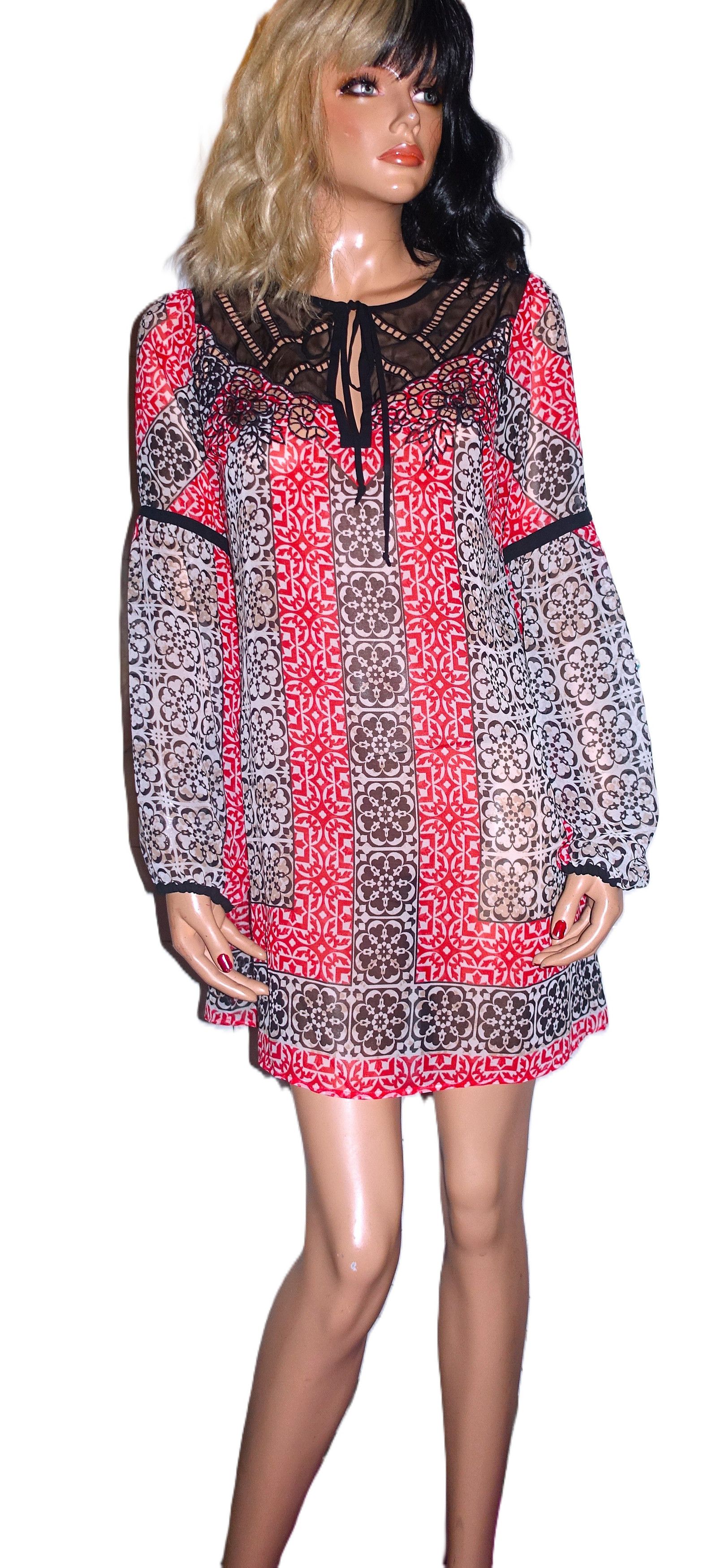Bebe Bebe Black Red Boho Dress S/P Size S / US 4 / IT 40 - 2 Thumbnail