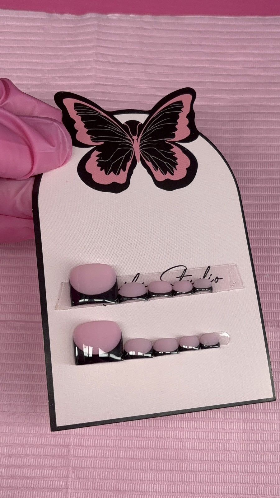 Handmade press on toenails pink nude black French tips handmade gel Size ONE SIZE - 22 Thumbnail