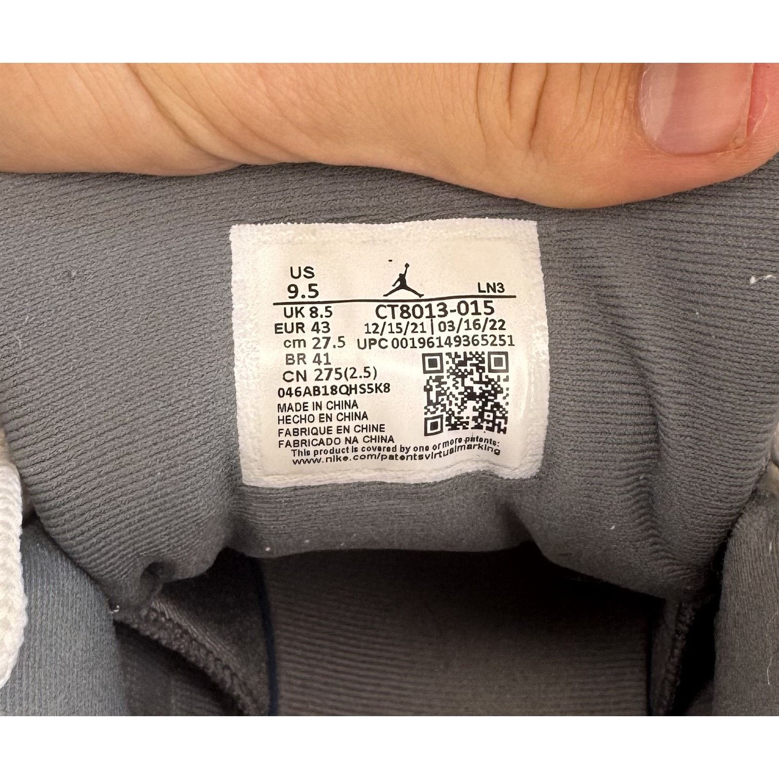 Jordan Brand Air Jordan 12 Retro Shoes Mens Stealth Cool Grey OG Box Size US 9.5 / EU 42-43 - 6 Thumbnail