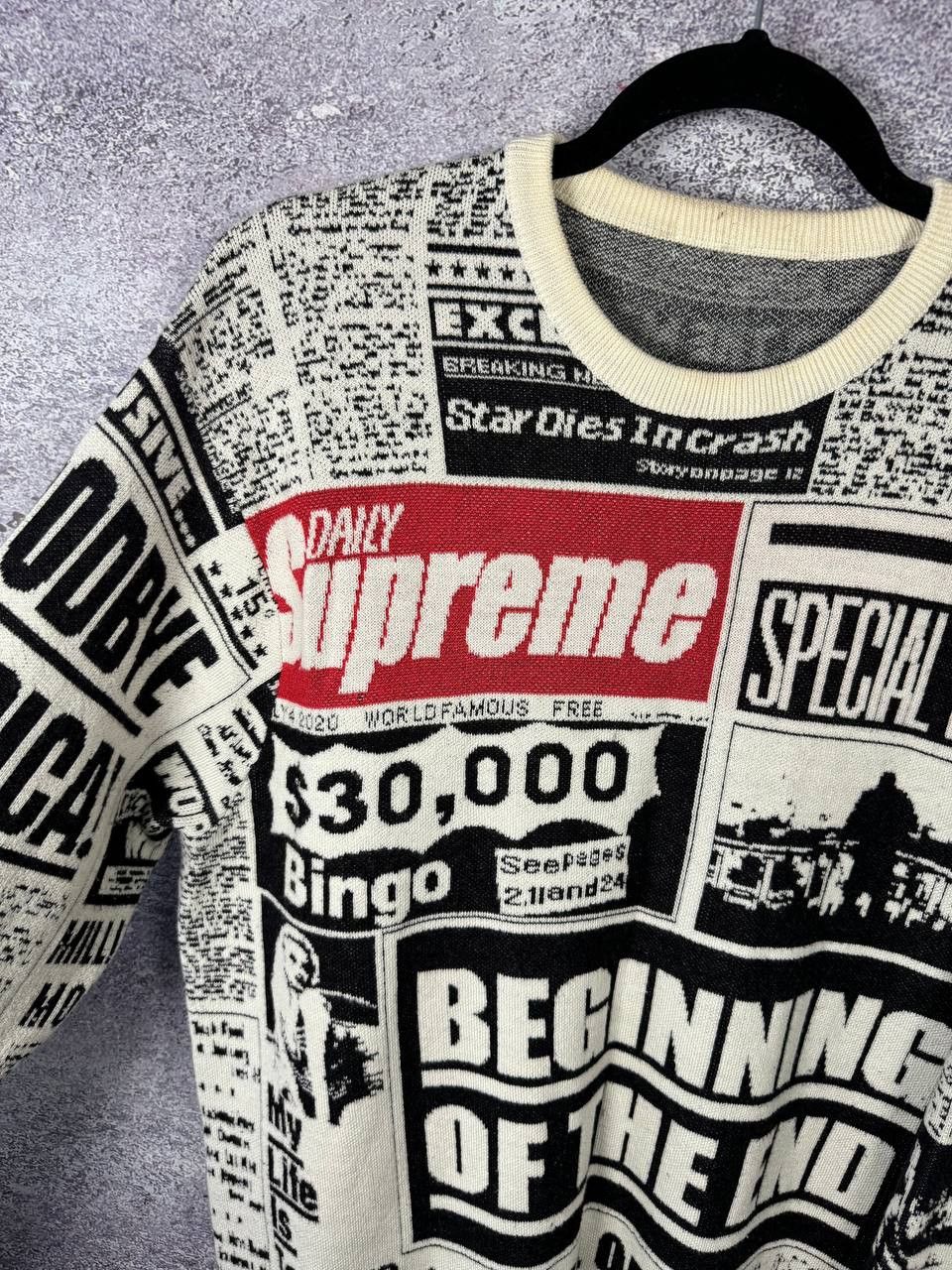 Supreme Supreme Newspaper Crewneck Merino Wool Sweater Large Size US L / EU 52-54 / 3 - 9 Thumbnail