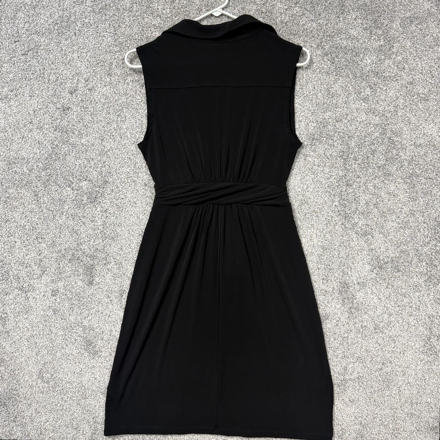 Vintage Vintage Carole Little Shirt Dress 10 Women Sleeveless Belted Collared Knee Length Black Jersey Knit Lined Workwear Office Casual Size L / US 10 / IT 46 - 6 Thumbnail