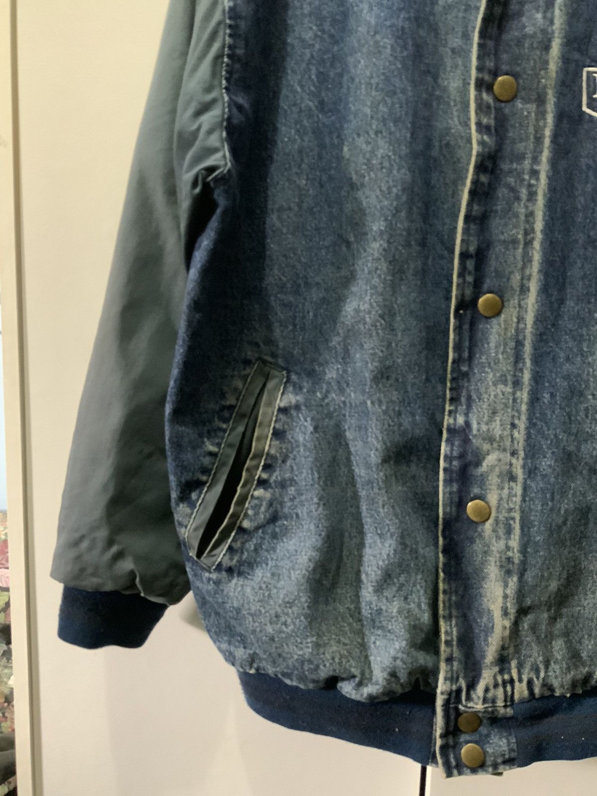 Japanese Brand Nevada Scaffold Denim Asid Light Wash Varsity Jacket Size ONE SIZE - 6 Thumbnail