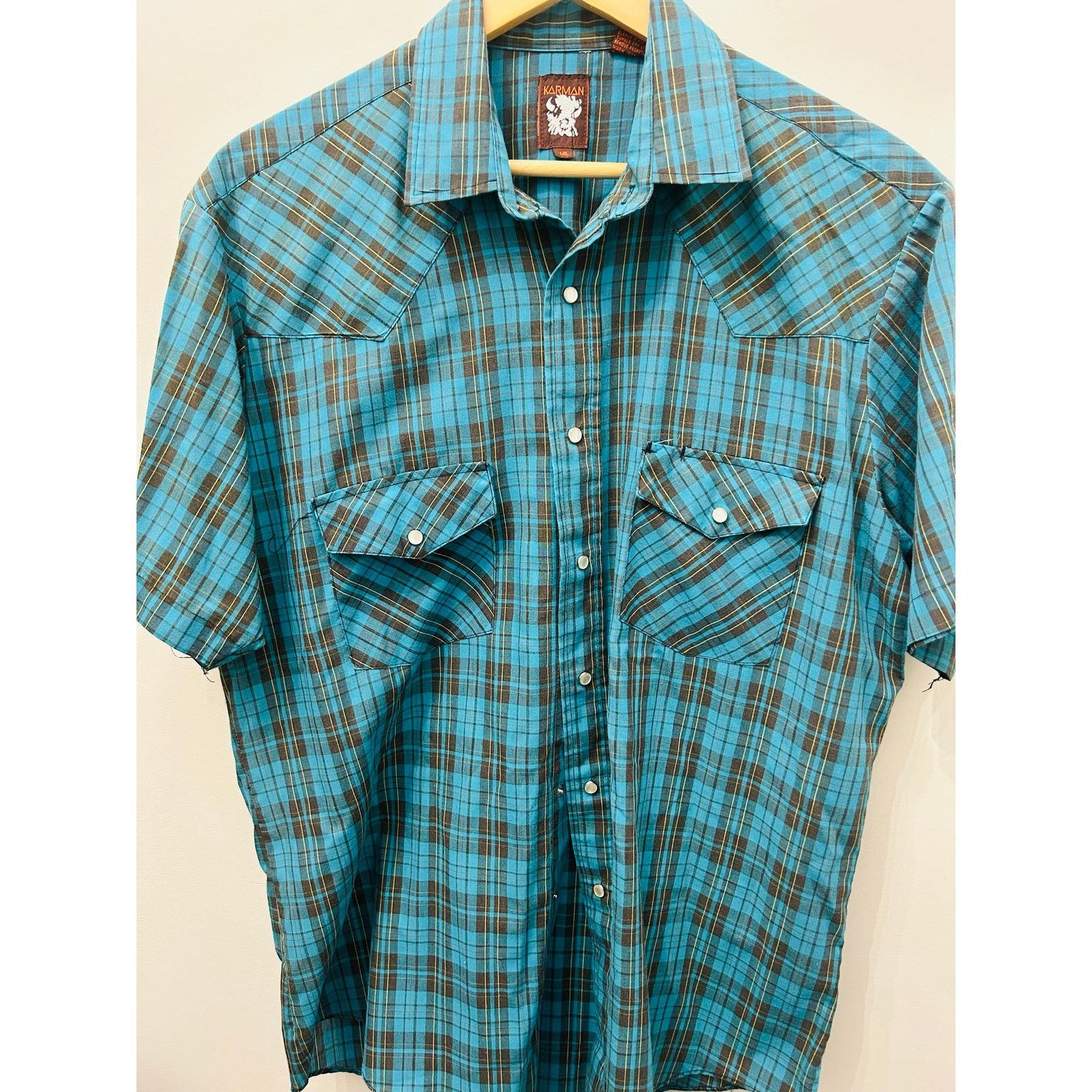 Other Vintage Karman Western Pearl Snap Plaid Cowboy Shirt Size US L / EU 52-54 / 3 - 4 Thumbnail