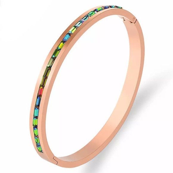 Other Women Colorful Crystal Row Bangle Stainless Bracelet (R-G) Size ONE SIZE - 1 Preview