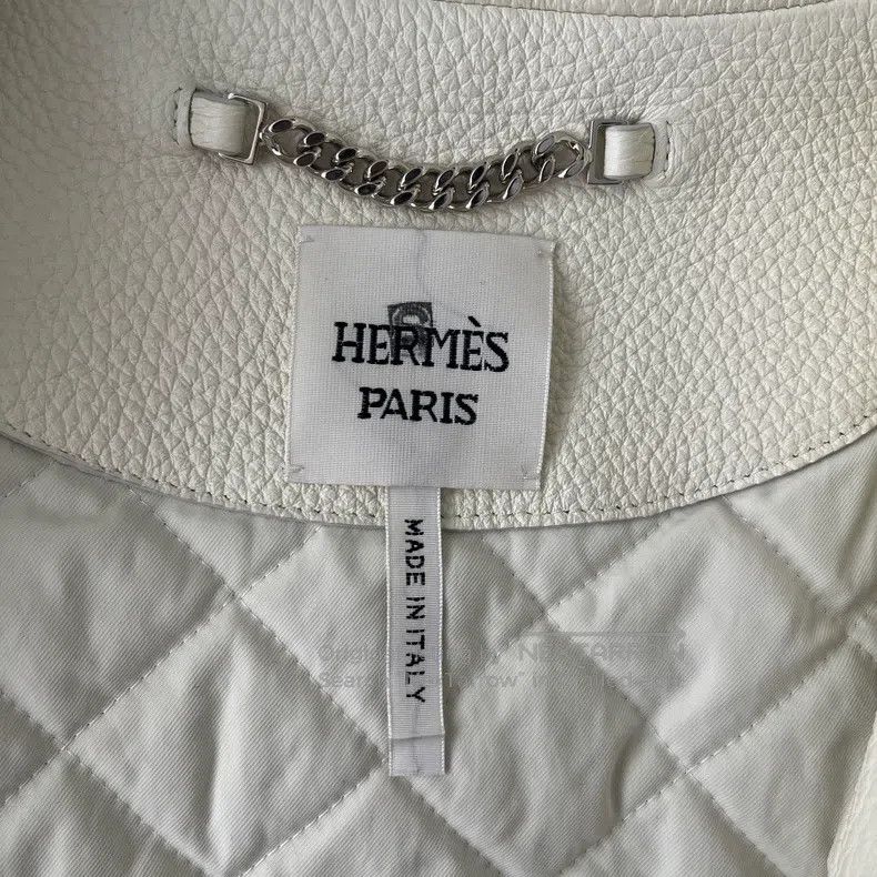 Hermes Hermes White Slim Fit Leather Jacket Size XXS / US 00 / IT 34 - 4 Thumbnail