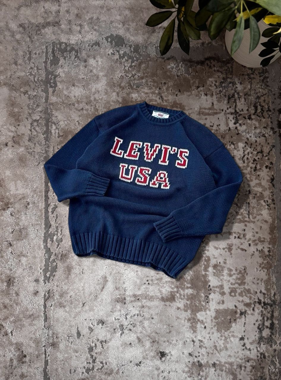 Levi's VTG Levi's USA Big Logo Navy Heavyweight Knit Sweater Size US M / EU 48-50 / 2 - 3 Thumbnail