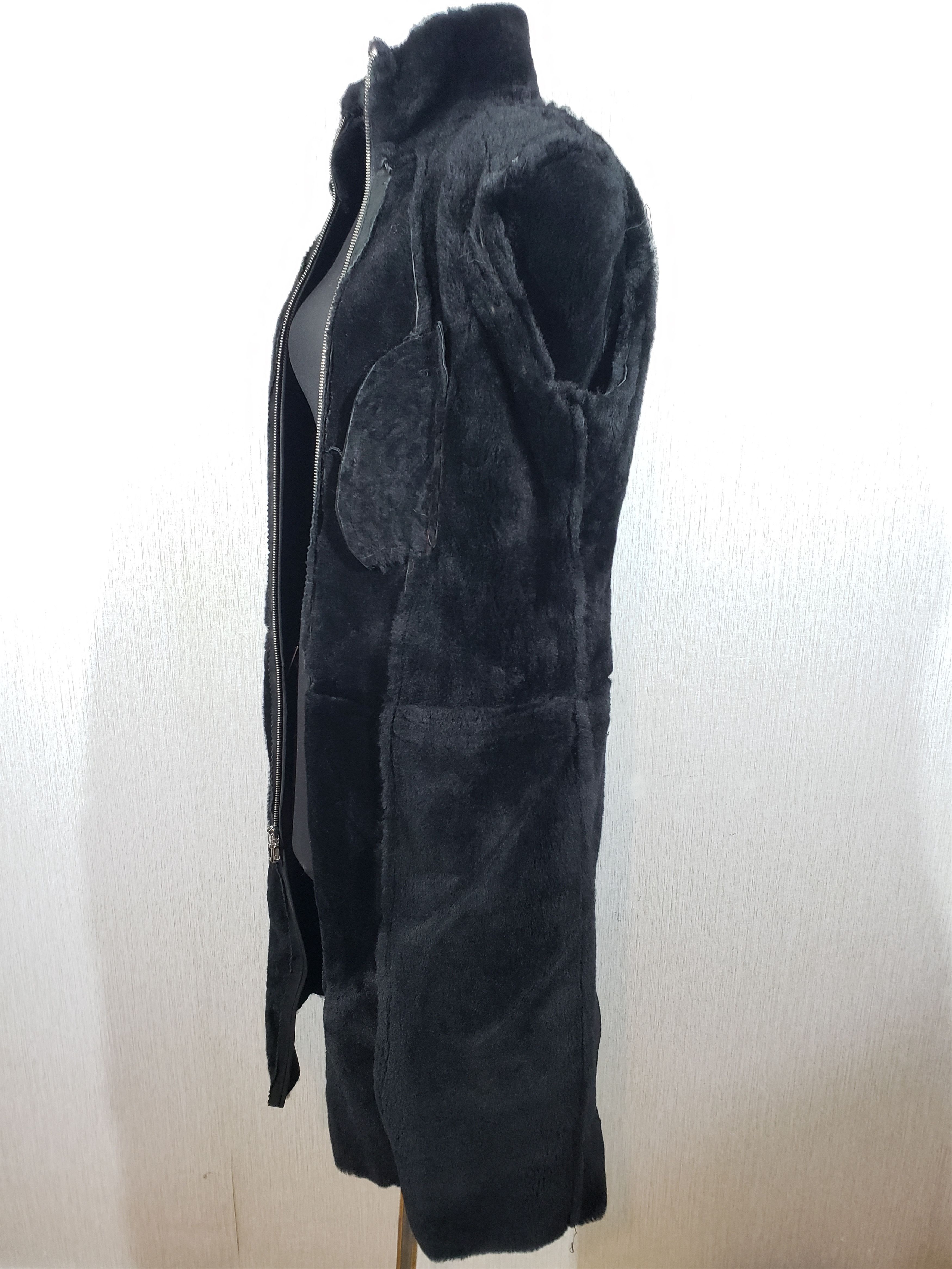 Genuine Leather Stylish black sheepskin coat with metal zipper. Size XL / US 12-14 / IT 48-50 - 8 Thumbnail