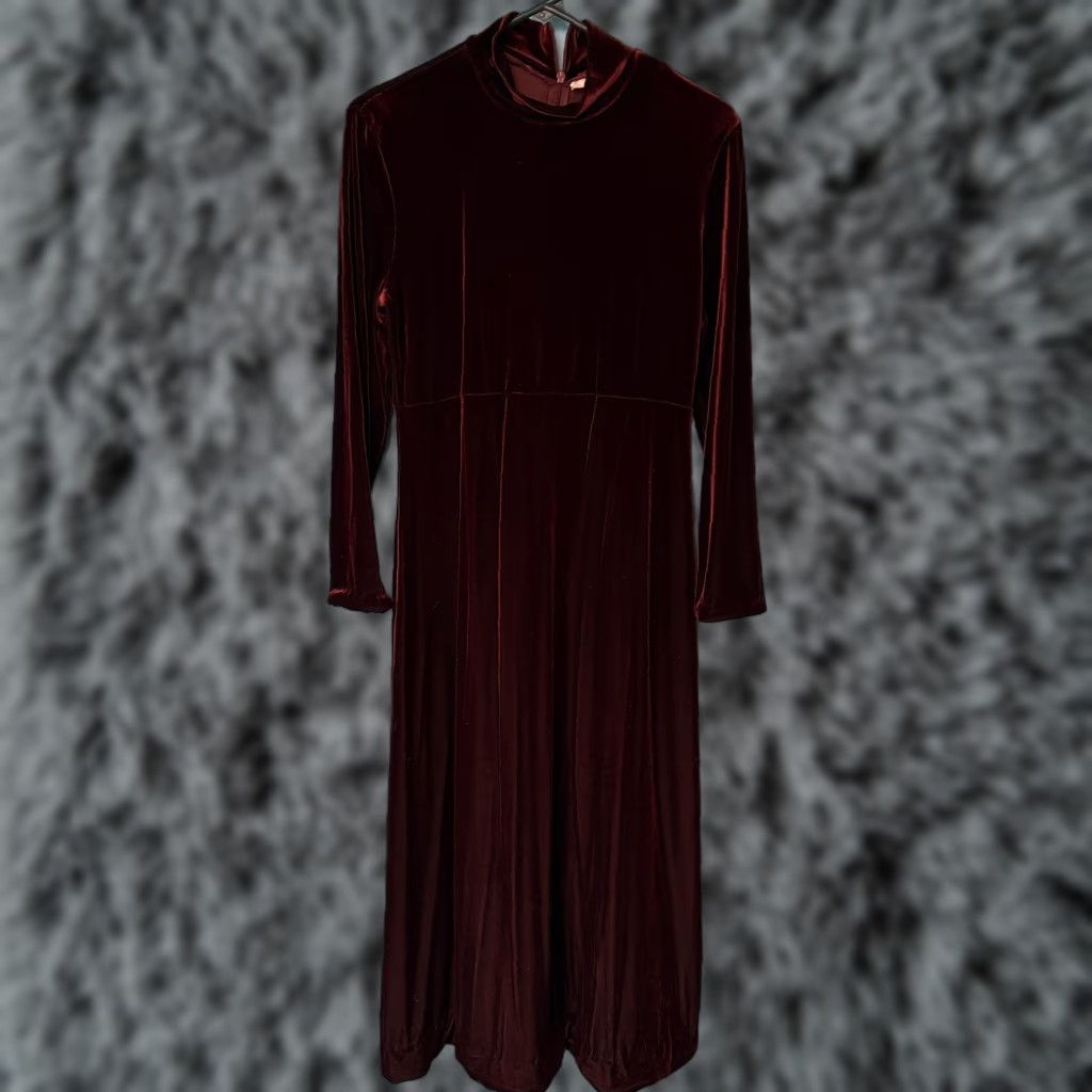 Velvet VINTAGE Jessica Holbrook Dress Long Sleeve Velvet Maxi 10 Burgundy Red Mock Neck Formal Party/Cocktail Womens Girls Mens Size L / US 10 / IT 46 - 1 Thumbnail